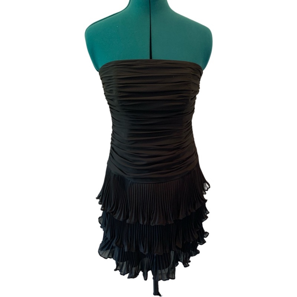White House Black Market strapless black ruffled cocktail dress